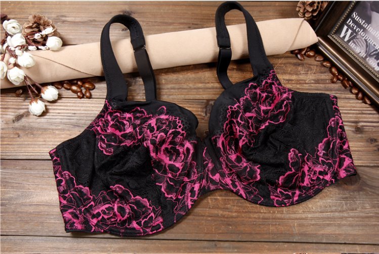 Large Size Full-Coverage Bra for Women Embroidered Glossy