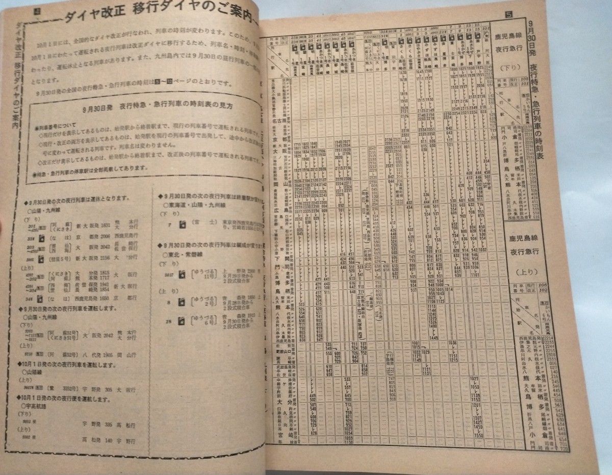 時刻表 1980年9月号　初秋の臨時列車ご案内　10月1日ダイヤ改正への移行ダイヤ