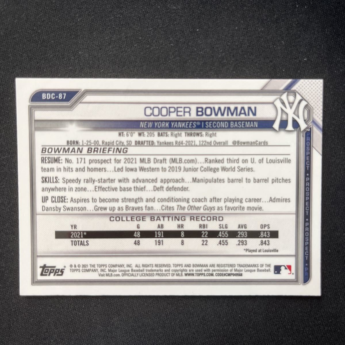 Topps Bowman Chrome 2021 Cooper Bowman 1stの画像2