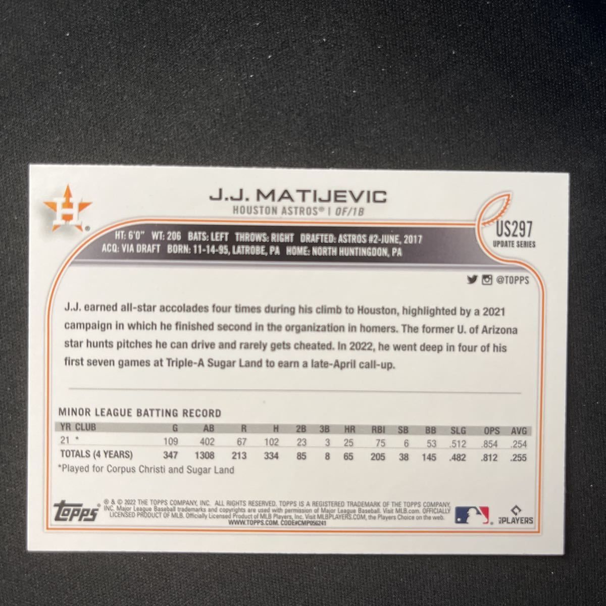 2022 Topps Update J J Matijevic RCの画像2