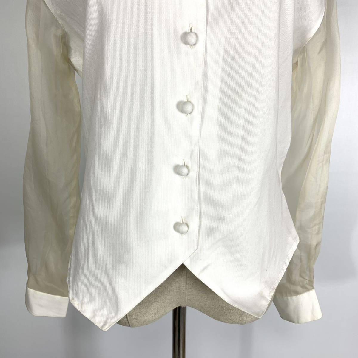 ナラカミーチェ ノーカラーシャツジャケット シースルー ホワイト 1 YS244_画像3