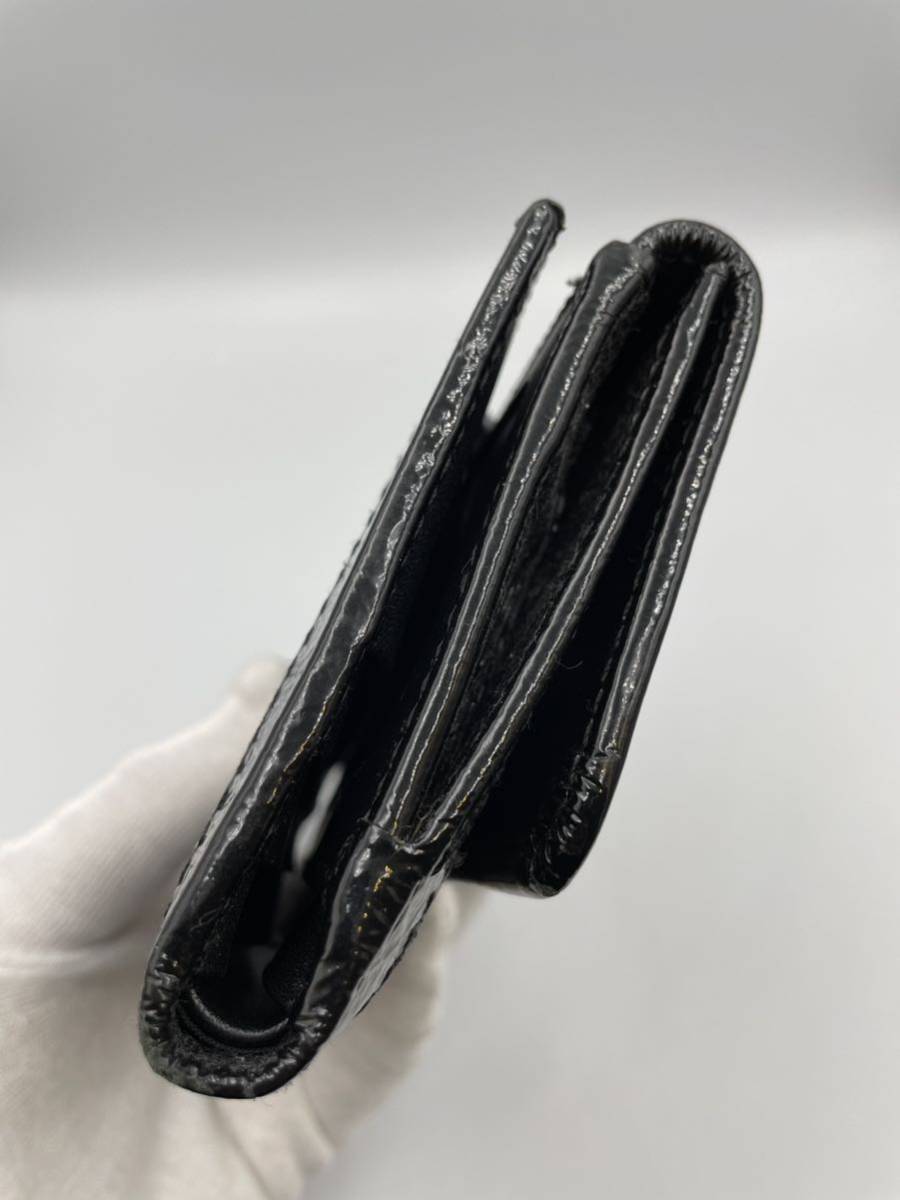 極美品　バーバリー　二つ折り財布　ブラック× チェック　エナメル　小銭入れ付き　メンズ　レディース　カードケース　コインケース