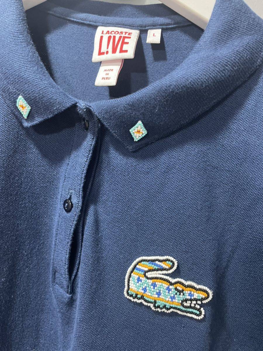 ラコステLACOSTE LIVEポロシャツ紺ビーズロゴLトップスレディース