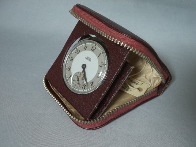 スミス SMITHS 1950～60年代 懐中時計＆革製トラベルケース（あずき色