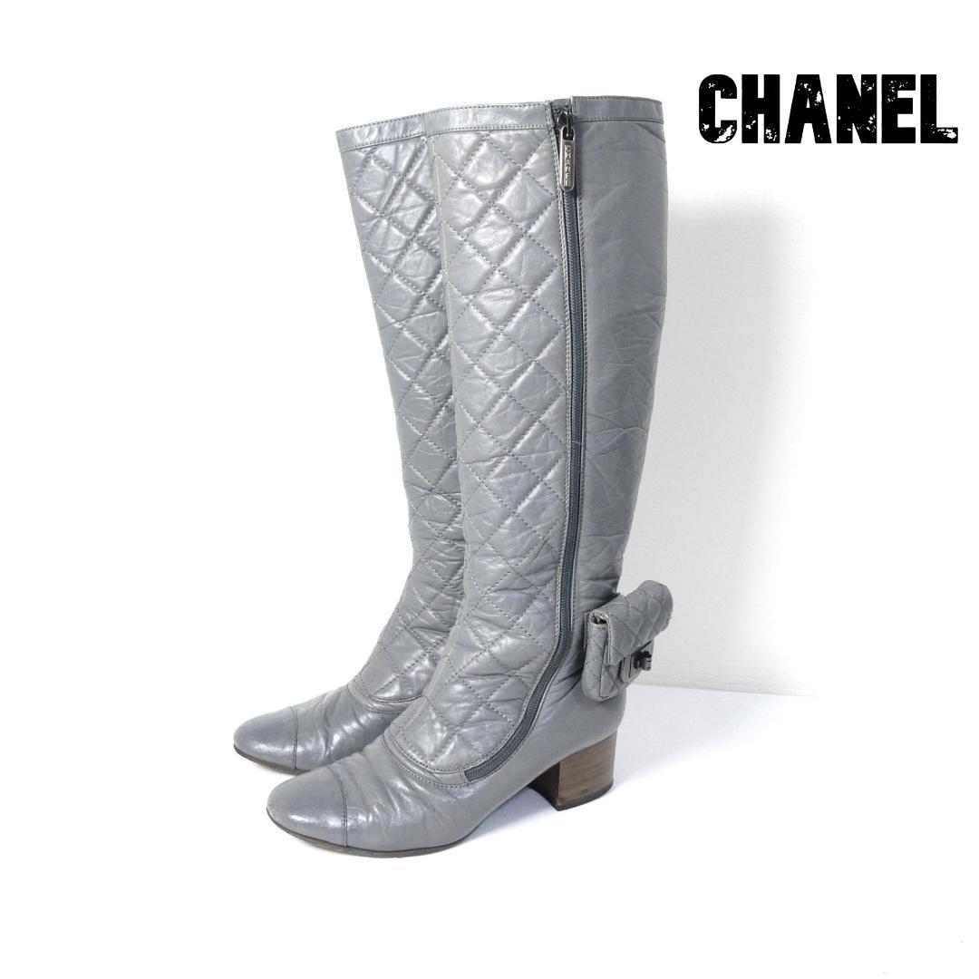 良品 CHANEL シャネル ココマーク レザー ポーチ付き キルティング