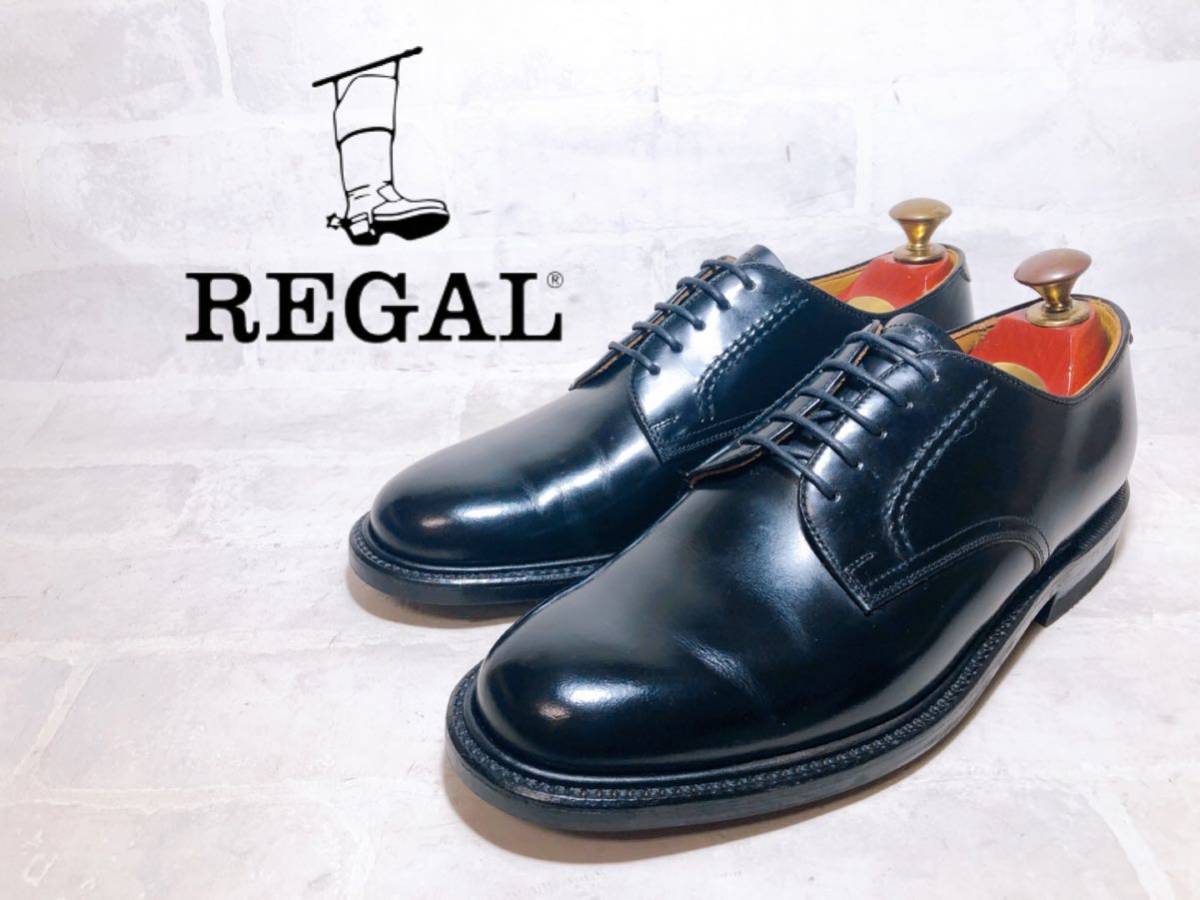 試着のみ【新品同様】REGAL リーガル 高級 プレーントゥ ビジネスシューズ 本革 レザー 黒 冠婚葬祭 24.5EEcm メンズ 紳士靴