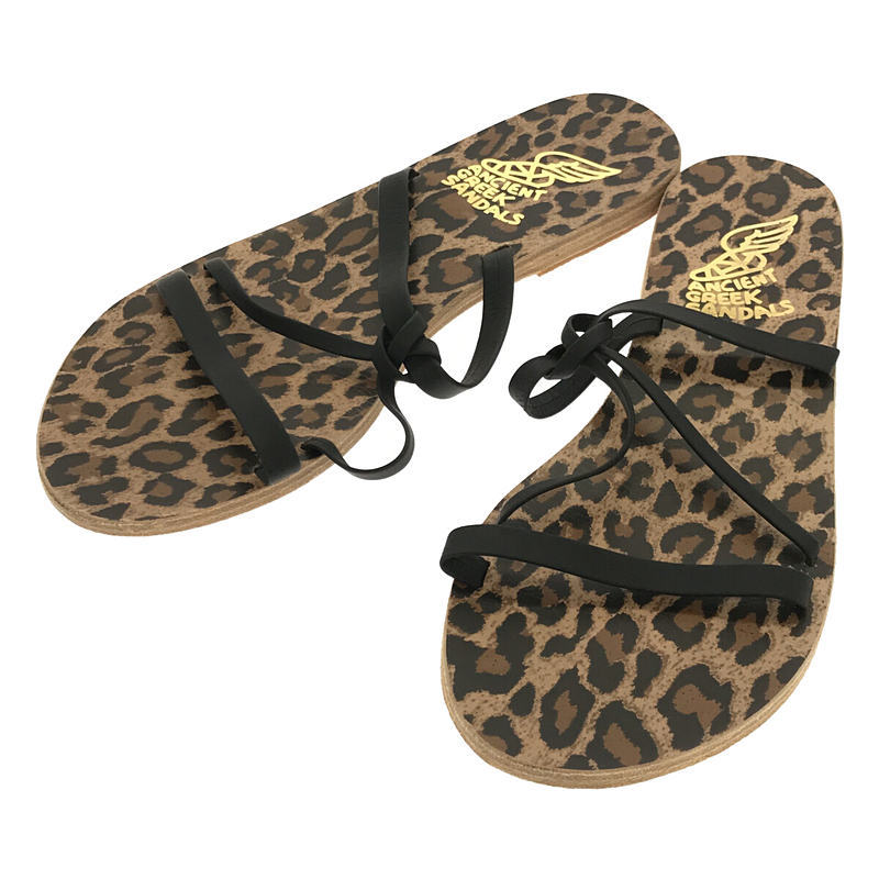 ANCIENT GREEK SANDALS / エンシェントグリークサンダルズ | レオパード柄 ストラップ フラット サンダル | 38 | ブラック