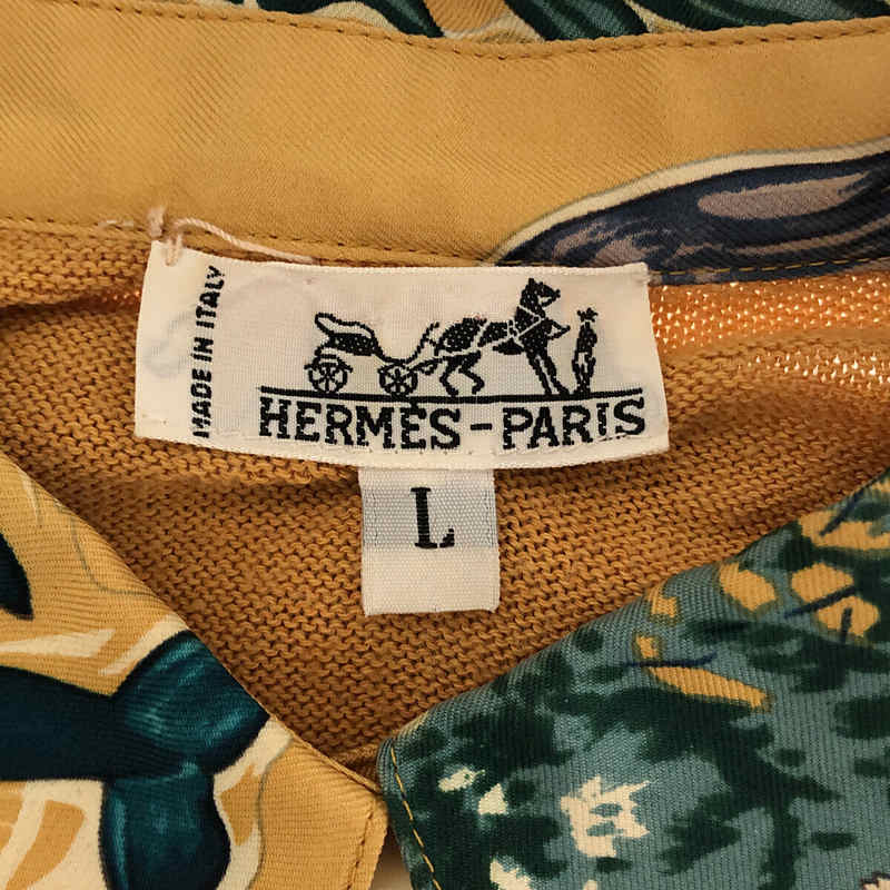 HERMES / エルメス | ヴィンテージ シルク ニット切替 プリント ポロシャツ | L | ブラウン_画像5