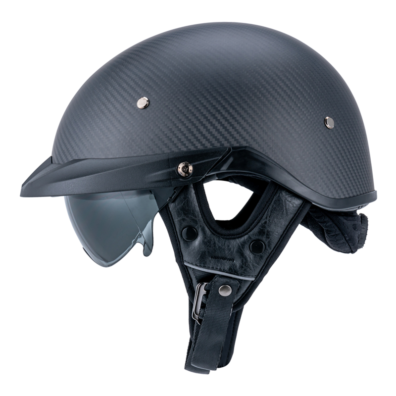 ハーフヘルメット ハーレーヘルメット カーボンファイバー 炭繊維柄　内蔵ゴーグル DOT安全認証 マットブラック　調整可能 サイズ：XL_画像1