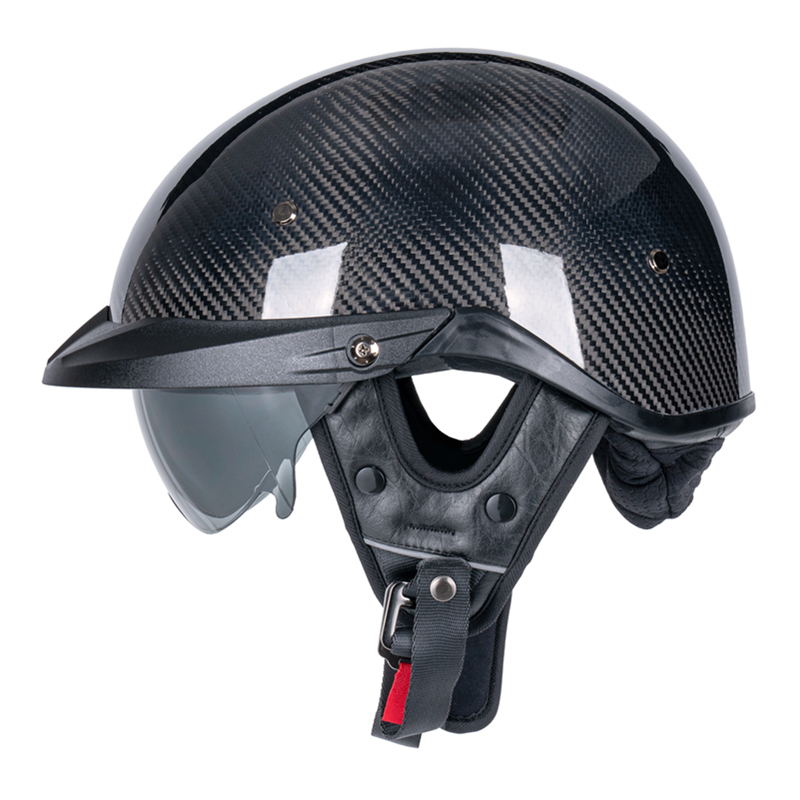 ハーフヘルメット ハーレーヘルメット カーボンファイバー 炭繊維柄 内蔵ゴーグル DOT安全認証 調整可能 艶黒 サイズ：Lの画像1