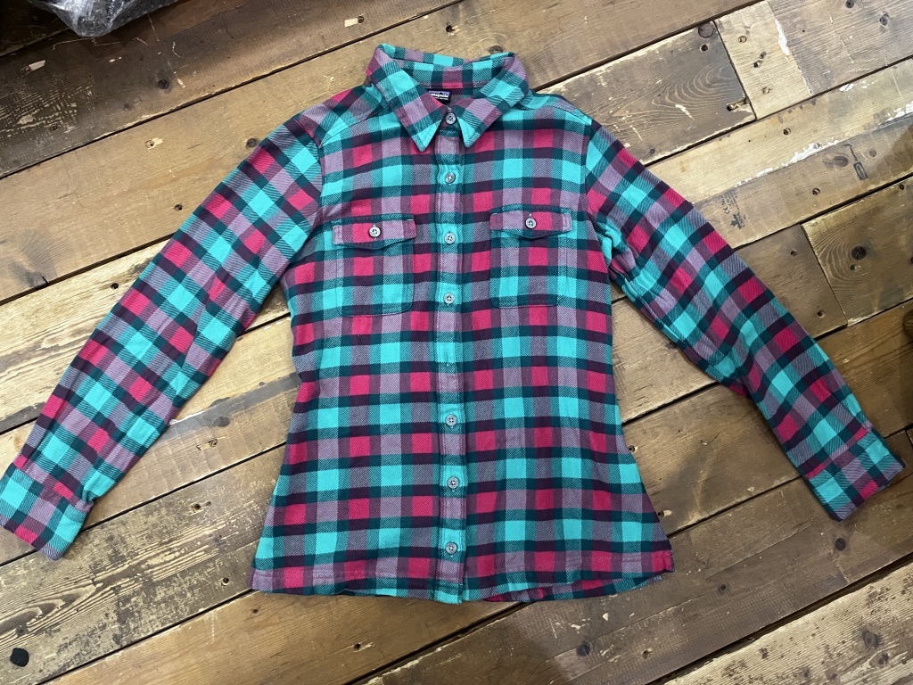 patagonia パタゴニア コットンチェックシャツ ネルシャツ レディース size 0 ウエストシェイプ 長袖 USED_画像2