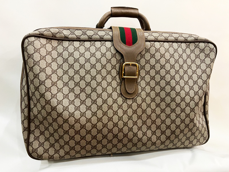 GUCCI/グッチ オールドグッチ シェリーラインGG柄トランクケース ソフトトランク 旅行鞄 PVC×レザー トラベルバッグ ハンドバッグ Vintage_画像1