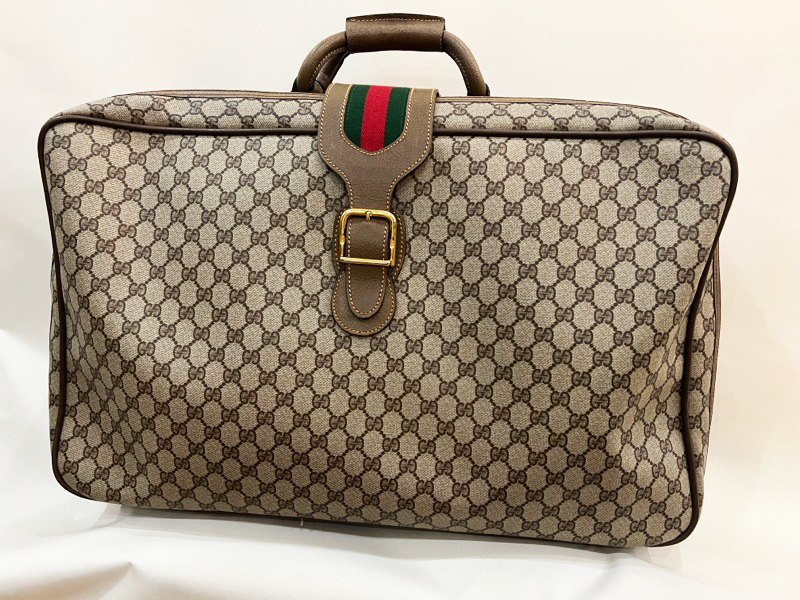 GUCCI/グッチ オールドグッチ シェリーラインGG柄トランクケース ソフトトランク 旅行鞄 PVC×レザー トラベルバッグ ハンドバッグ Vintage_画像2