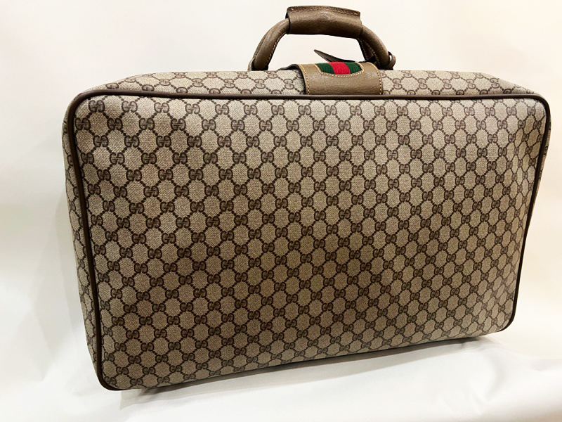 GUCCI/グッチ オールドグッチ シェリーラインGG柄トランクケース ソフトトランク 旅行鞄 PVC×レザー トラベルバッグ ハンドバッグ Vintage_画像4