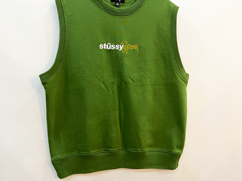 ★美品!! STUSSY SPORT/ステューシー FLEECE VEST ロゴ刺繍ベスト グリーン メンズM コットン スウェット クルーネック ストリート★_画像3