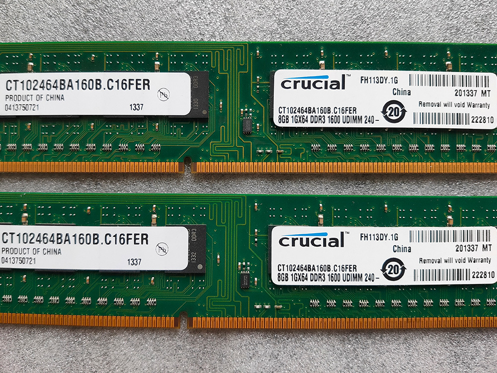 16G(8G*2枚) DDR3-1600 crucial MEMTEST済みDDR3メモリ デスクトップPC用２枚セット 