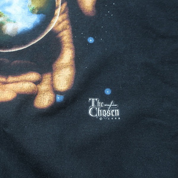 激レア! 90s USA製? ヴィンテージ The Chosen in His Hands 宇宙 星 プリント ムービー 半袖 Tシャツ ブラック 黒 L-XL 相当 メンズ 希少_画像4