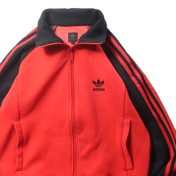 人気モデル! adidas アディダス トラックジャケット トップ ジャージ トレフォイルロゴ ツートーン ブラック レッド 黒 赤 XS メンズ_画像3