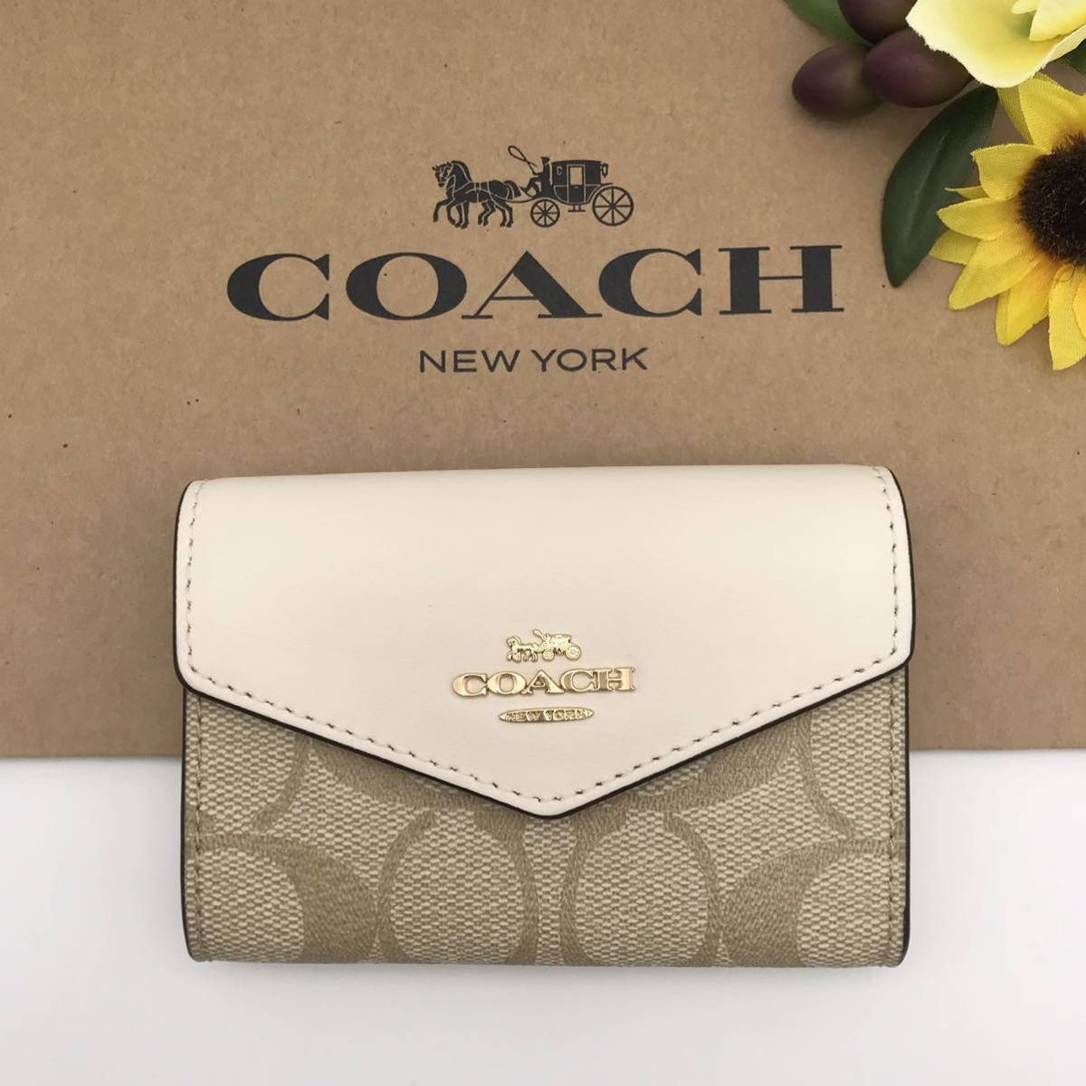 COACH ★大人気★ フラップ カードケース シグネチャー キャンバス フラグメントケース 名刺入れ CH202 IMDQC 新品_画像1