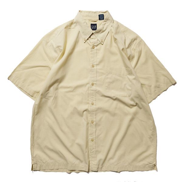 90's ギャップ GAP ドット コットン ボタンダウン ボックスシャツ 半袖 (L) 薄黄系 水玉 90年代 旧タグ オールド 青タグ Y2K 2001年製