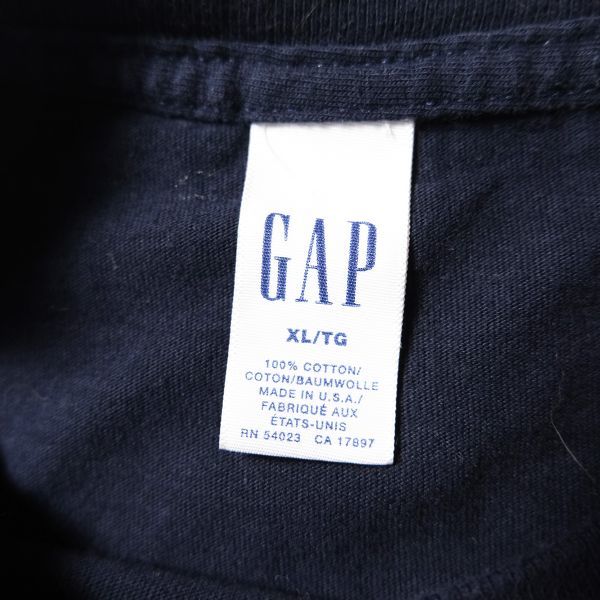 00\'s USA производства Gap GAP грудь окантовка хлопок футболка короткий рукав (XL) темно-синий вырез лодочкой 00 годы America производства Old старый бирка 2000 год модели 