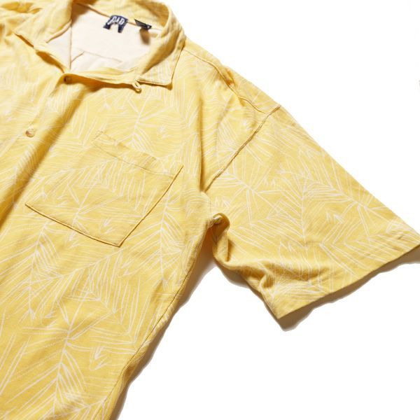 90's ギャップ GAP オープンカラー コットン シャツ 半袖 (XL) 黄色 総柄 天竺 ハワイアンシャツ 90年代 旧タグ オールド デカタグ Y2K_画像3