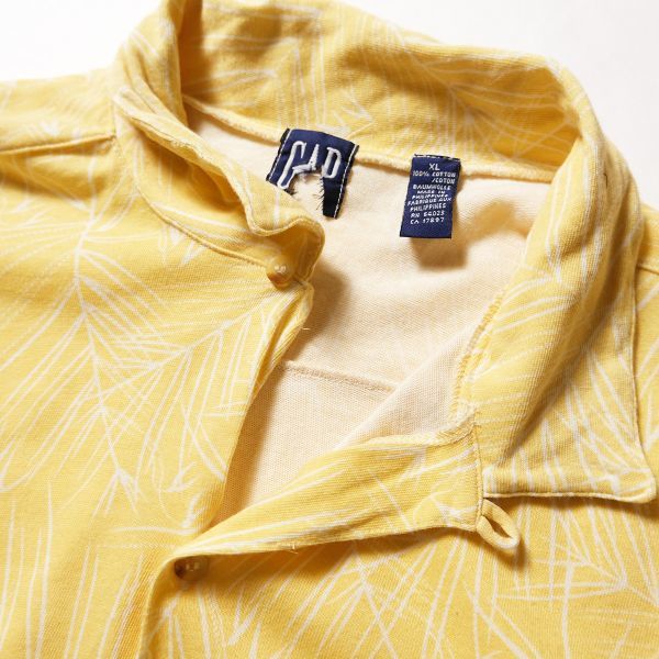 90's ギャップ GAP オープンカラー コットン シャツ 半袖 (XL) 黄色 総柄 天竺 ハワイアンシャツ 90年代 旧タグ オールド デカタグ Y2K_画像8