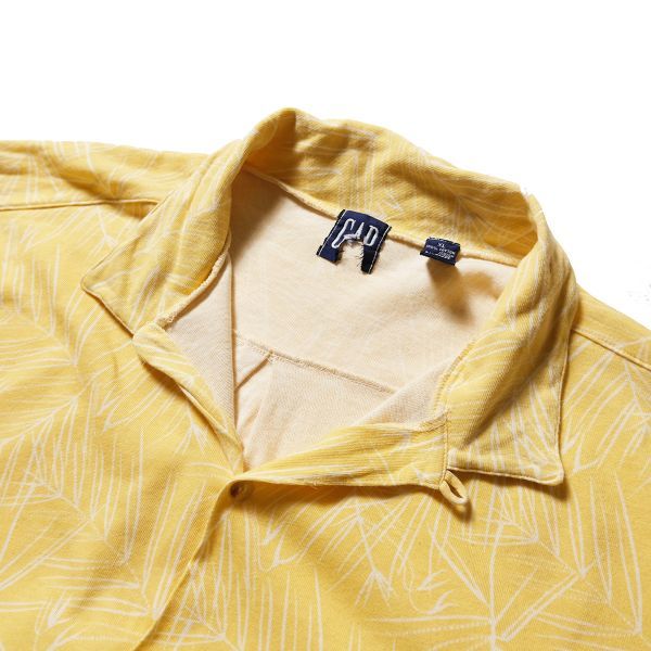 90's ギャップ GAP オープンカラー コットン シャツ 半袖 (XL) 黄色 総柄 天竺 ハワイアンシャツ 90年代 旧タグ オールド デカタグ Y2K_画像6