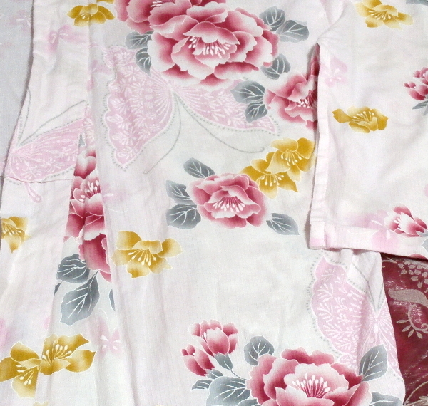  peach color floral print yukata .../ Japanese clothes / kimono Peach color flower pattern yukata/Japanese clothes/kimono