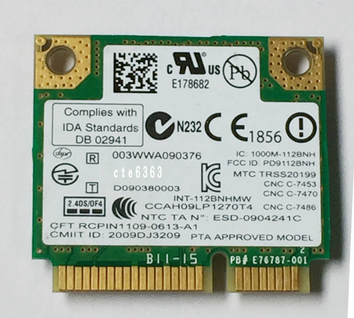 【中古パーツ】 Intel Centrino Wireless-N 1000 Single Band 2.4GHz 802.11b/g/n 300Mbps PCIe Mini half 無線LANカード■112BNHMW_画像2