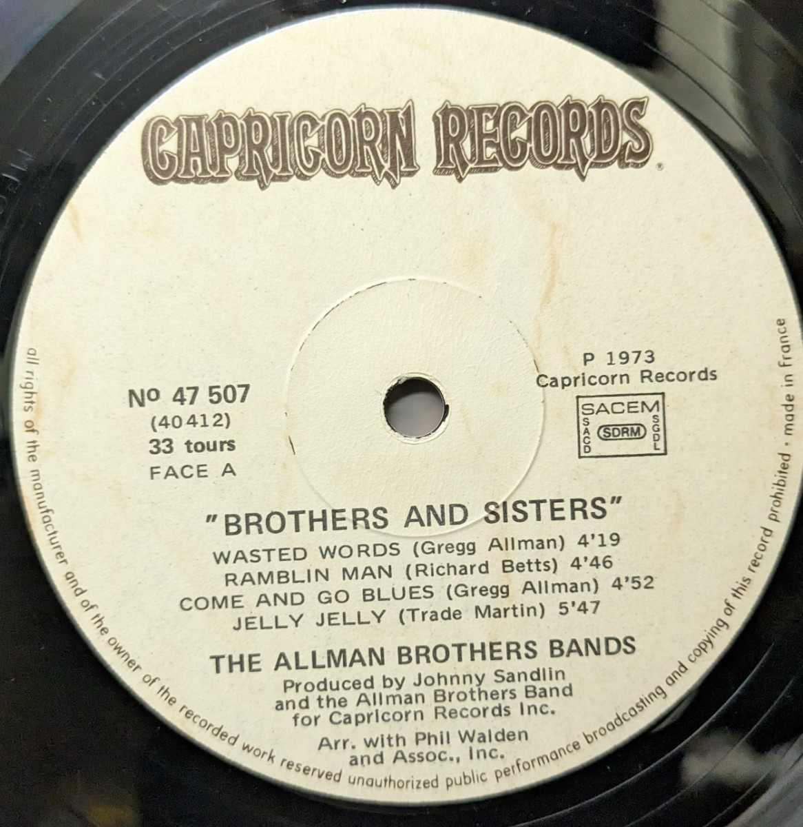 ◎特選◎THE ALLMAN BROTHERS BAND/BROTHERS AND SISTERS 1973'FRANCE CAPRICORN_画像4