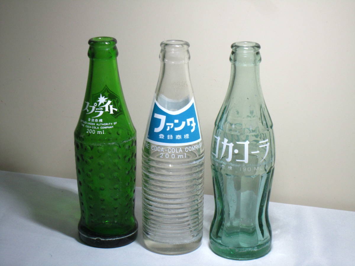 コカ・コーラ　スプライト　ファンタ　空瓶　3本セット コカ・コーラは67年　ML大文字 　昭和レトロ　ガラス瓶_画像1