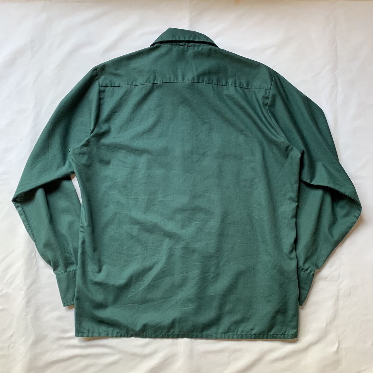 70s OPEN COLLAR SHIRT ヴィンテージ ビンテージ オープンカラーシャツ 開襟シャツ ボックスシャツ 無地シャツ GREEN 緑 60s 送料無料_画像3