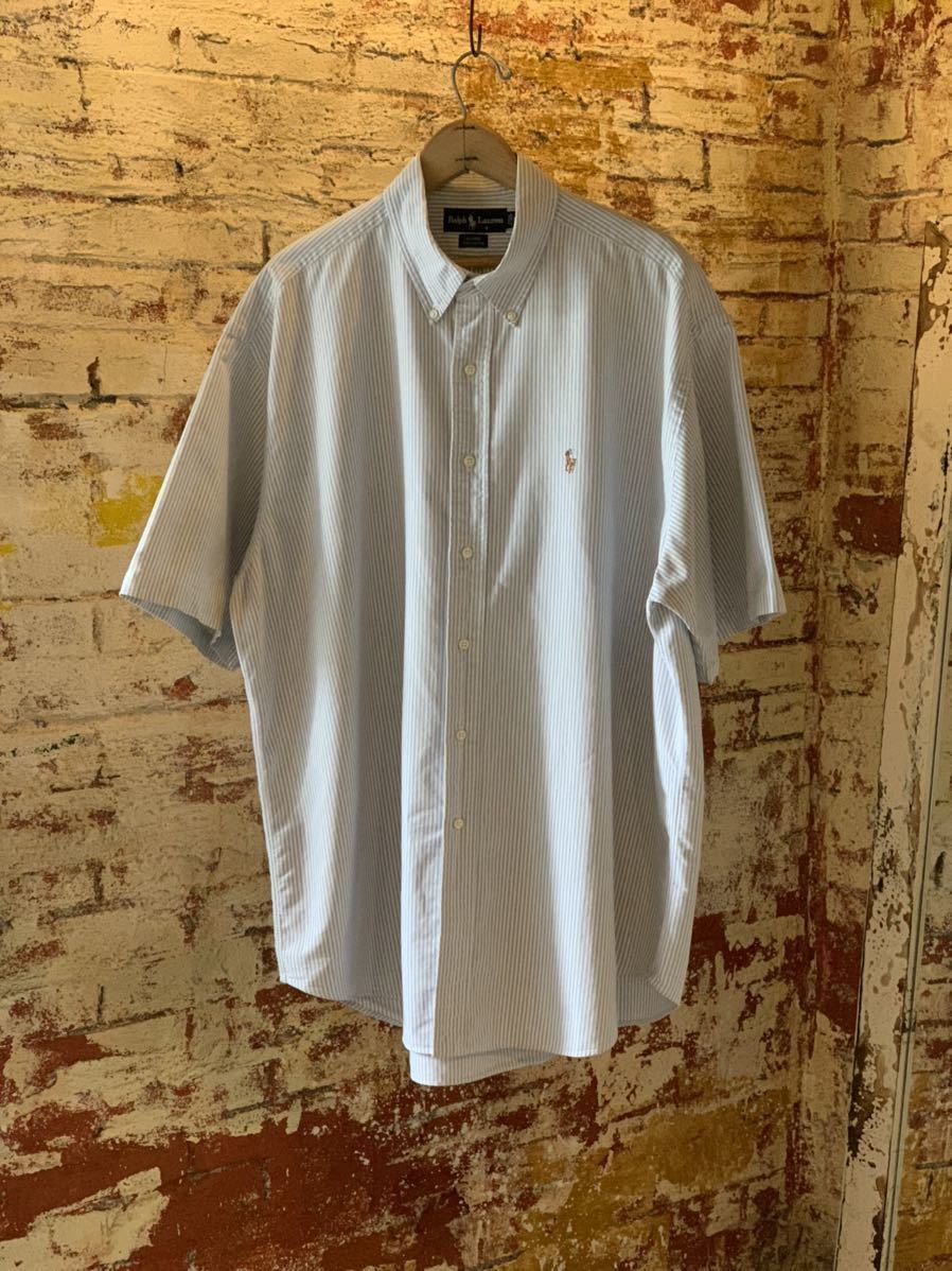 90s Ralph Lauren STRIPE B.D.SHIRT BLAIRE ラルフローレン ストライプシャツ ボタンダウンシャツ BDシャツ 半袖シャツ XL 80s 送料無料