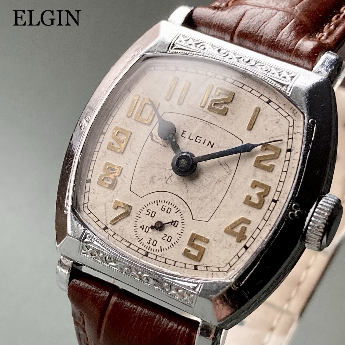 【動作品】エルジン アンティーク 腕時計 1932年 手巻き メンズ デコ ビンテージ ウォッチ 男性 アメリカンウォッチ Deco