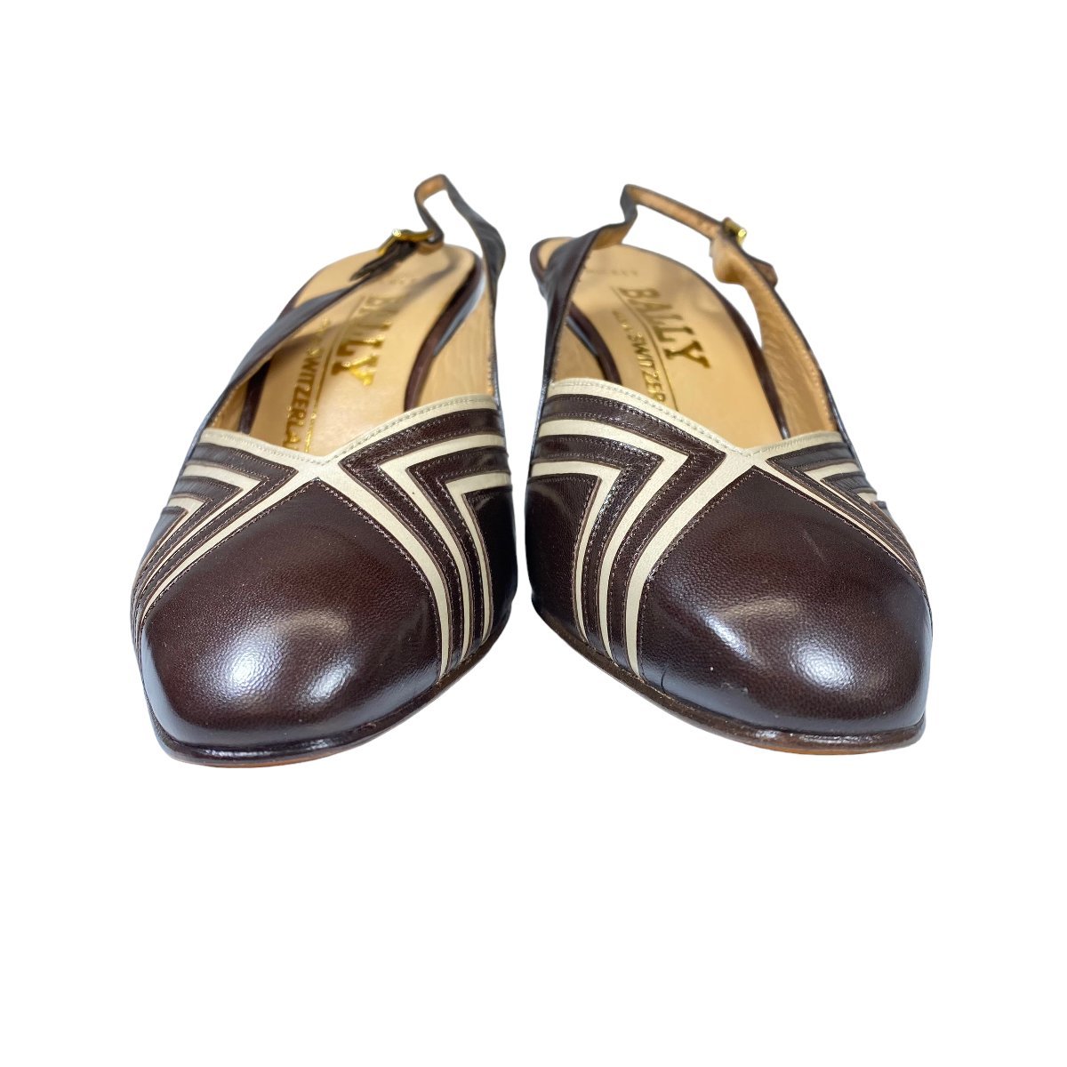 BALLY バリー サンダル ミュール 靴 バックストラップ レザー ブラウン ホワイト【表記サイズ：4(約23cm)】_画像2