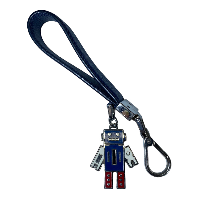 PRADA Prada small articles key holder bag charm strap Logo leather robot navy 