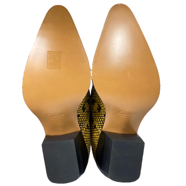 【未使用】Chloe クロエ ブーツ シューズ 靴 ブーティー サイドゴア パイソン型押 レザー イエロー[サイズ 39 (約26cm)]_画像8