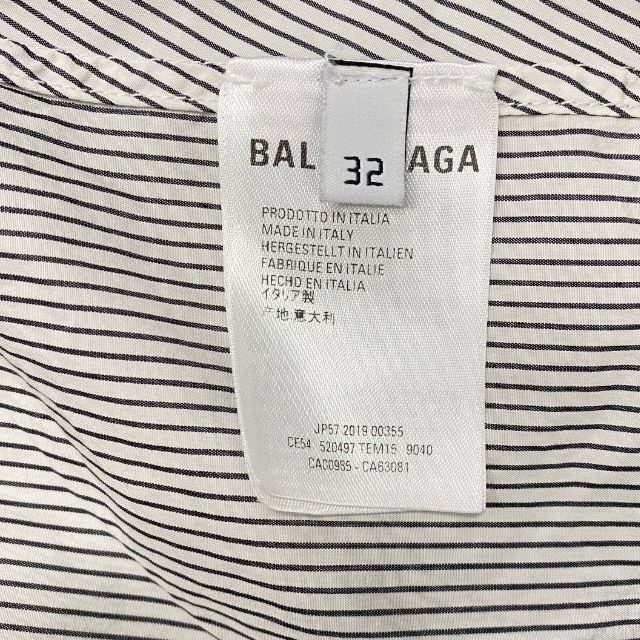 BALENCIAGA Balenciaga 520497 News wing car tsu ribbon attaching stripe shirt long sleeve back Logo cotton [ size 32]