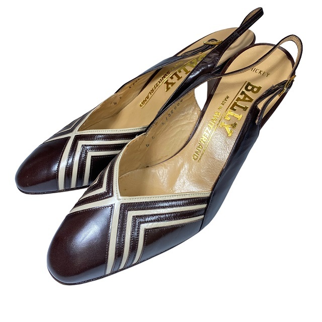 BALLY バリー サンダル ミュール 靴 バックストラップ レザー ブラウン ホワイト【表記サイズ：4(約23cm)】