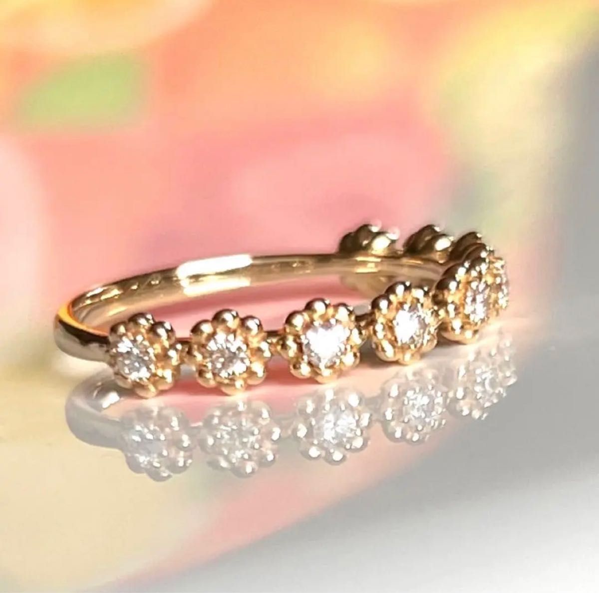 新品 K18 小花が並んだような天然ダイヤ0.20 ct エタニティリング 天然ダイヤモンド