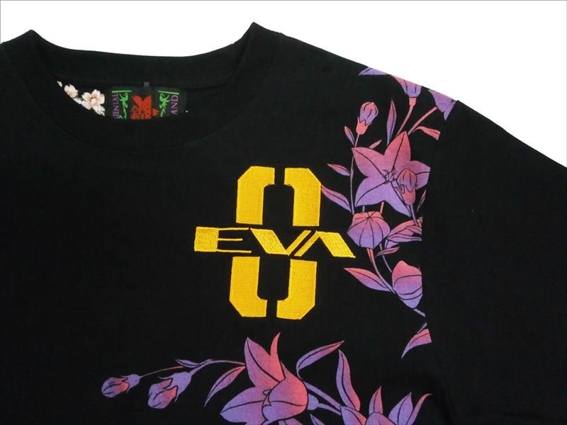 EVANGELION/エヴァンゲリオン×錦 コラボTシャツ 523218 和柄刺繍＆プリント「綾波レイと夜桜 枝垂桜」半袖 Tシャツ ブラック M 新品_画像5