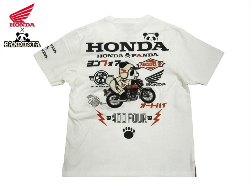 パンディエスタ/PANDIESTA×HONDA(ホンダ) コラボ 半袖Tシャツ ヨンフォア CB400FOUR 刺繍Tシャツ 523508 白 XLサイズ 新品_画像1