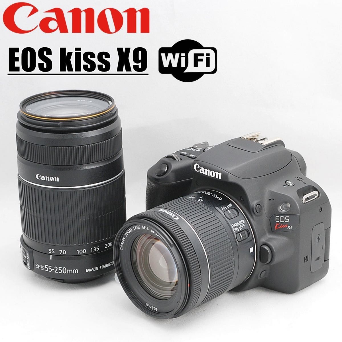 canon kiss X9 ダブルレンズセット Wi-Fi搭載 新品純正ストラップ付き