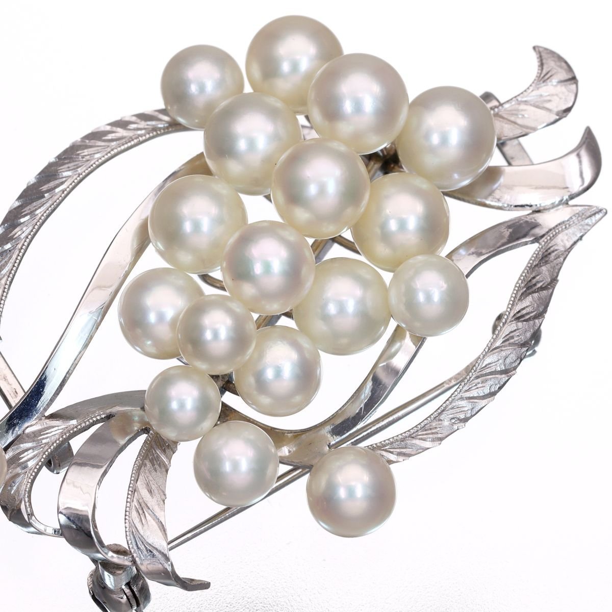 大きな割引 帯留め ブローチ 真珠 アコヤパール K14WG 繊細で上品な美