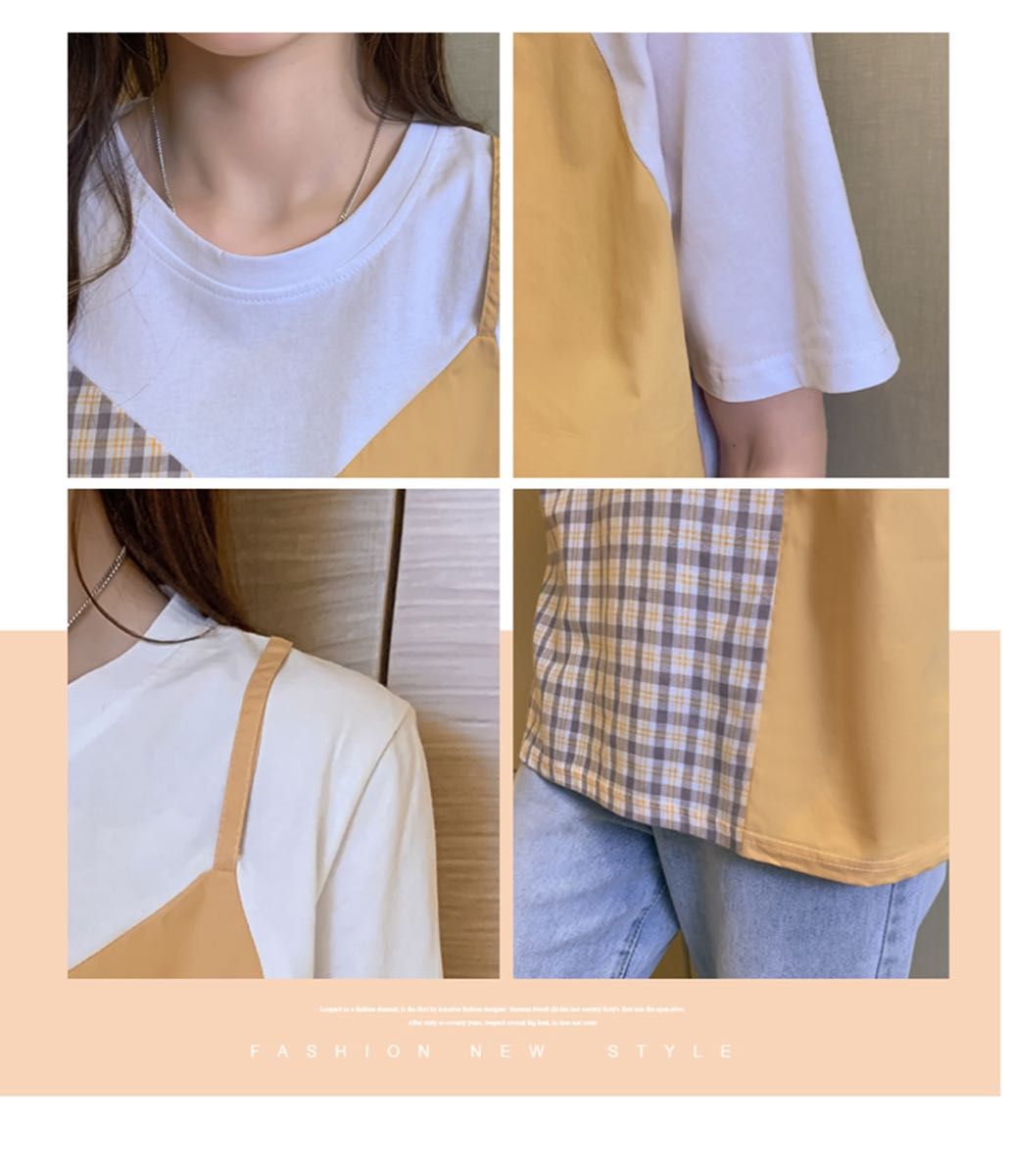トップス レディース 配色デザイン tシャツ ゆったり 快適 シンプル 半袖 エレガント 普段着 夏 綿素材