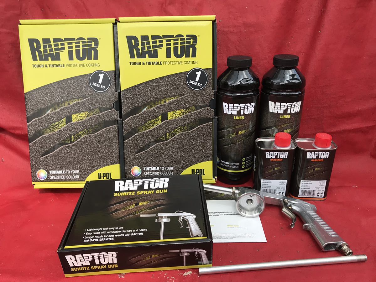 正規輸入品 U-POL製のRAPTOR LINER 2L 塗装ガンセットラプターライナー