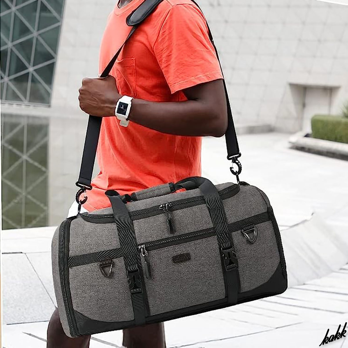 [ hands free design ] Boston bag 40L speed . towel attached ventilation . design shoes storage oxford cloth sport bag gray 