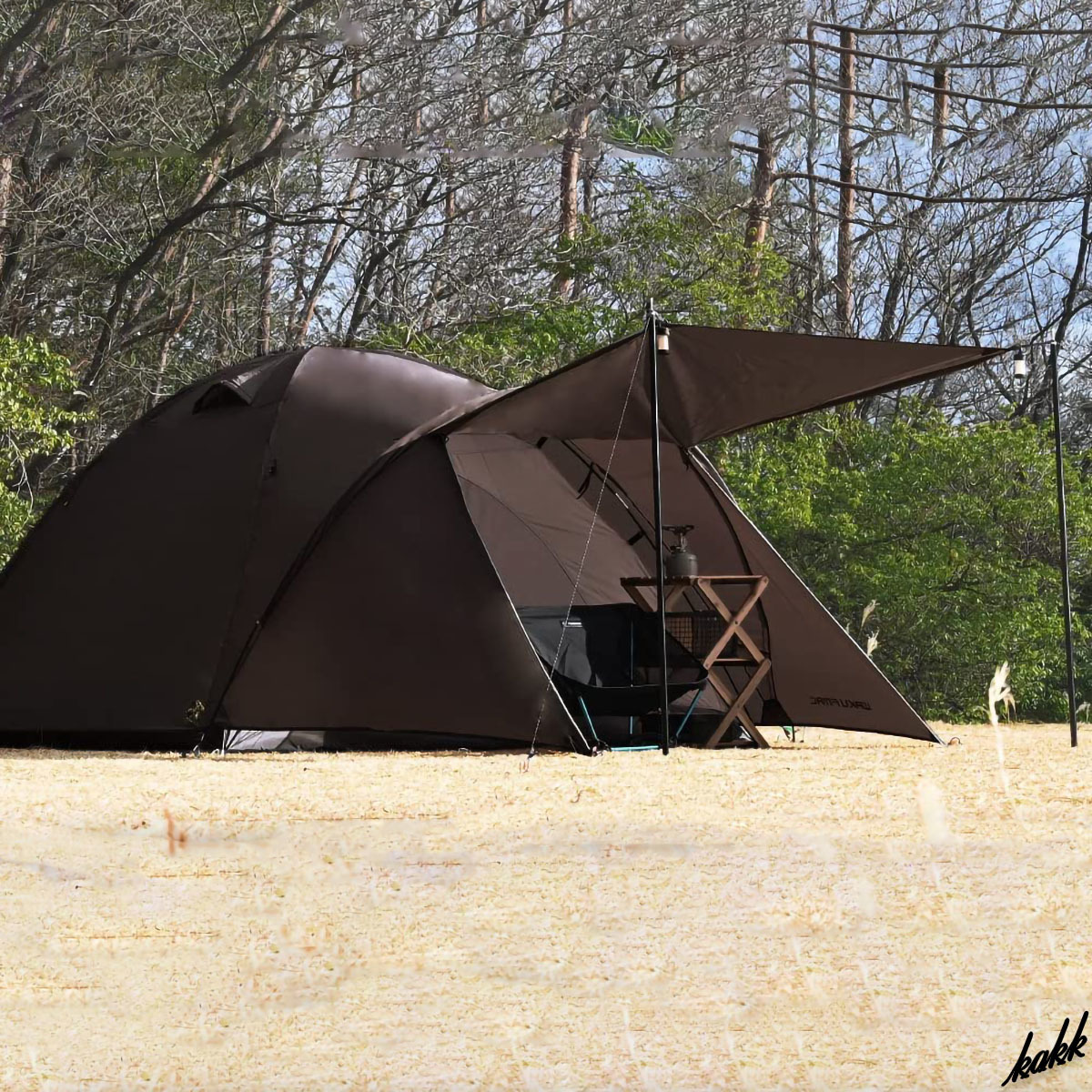 【コット3台分の室内面積】 ドームテント 4-5人用 ファミリーサイズ 耐水圧2000mm ガーデン キャンプ アウトドア ダークブラウン