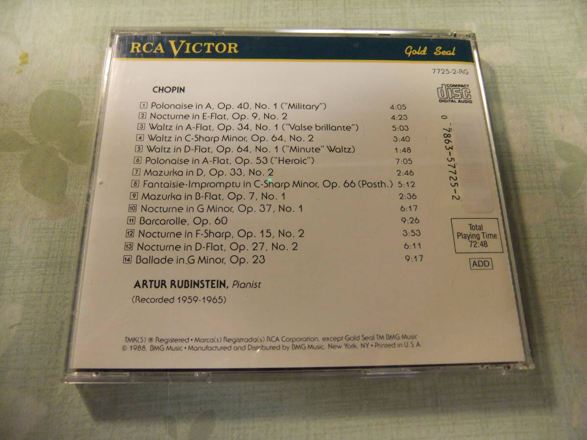 米盤RCA・7725-2-RG☆ルービンシュタイン/ショパン・コレクション・セレクション☆アルトゥール・ルービンシュタイン（ピアノ）_画像6